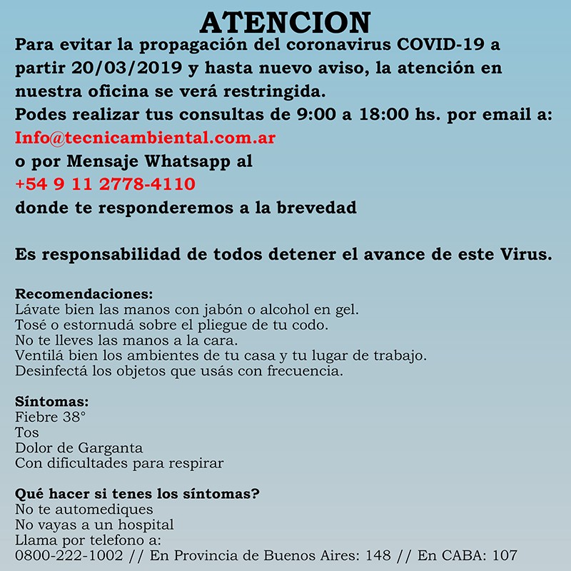 Atencion! Coronavirus. Formas de contactarnos.